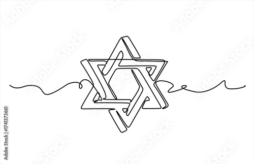  Star of David in continuous line drawing style. Line art of star of David. Vector illustration. Abstract background. Editable vector