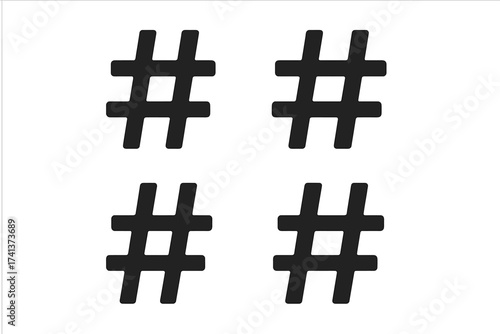 Hashtag icon set for social media. Number sign, hash, and pound symbol collection. Vector illustration for web, communication, and marketing. Trending topics and tagging concept.