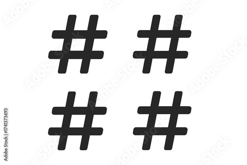 Hashtag icon set vector. Number sign, hash, pound sign symbol. Social media tag concept. Internet communication & marketing. Web, blog post icon. Isolated black graphic element.