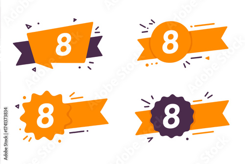 Number 8 days left countdown timer banner. Promotional badge for sale landing page. Collection of stickers for limited time offer. Last chance discount vector illustration.