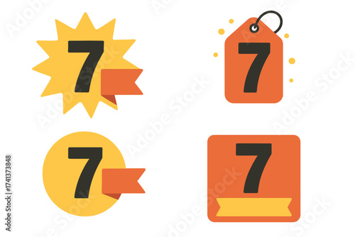 Number 7 days left to go. Promotional badges and sale banners collection. Vector countdown timer for landing page. Last week special offer symbol. Final chance sticker set.
