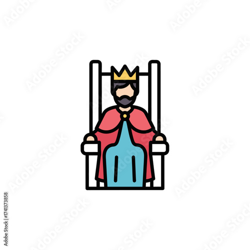 Cartoon King Sitting on Throne with Crown