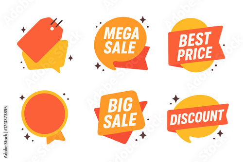 Sale tags vector set. Special offer sticker collection. Big sale, discount, best price, mega sale banners. For shop, online shopping, store. Sticker, badge, coupon elements.