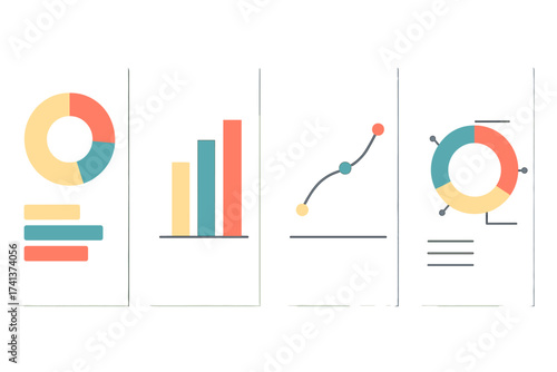 Set of infographic chart templates for social media stories. Data visualization elements for business reports and presentations. Vector collection of minimal diagrams and graphs.