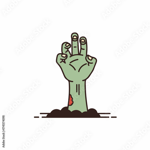 Flat Cartoon Style Zombie Hand Emerging from Grave Illustration Graphic