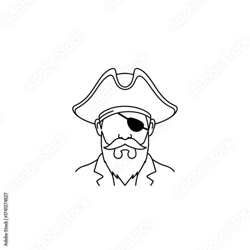 Outlined Pirate with Eye Patch and Hat