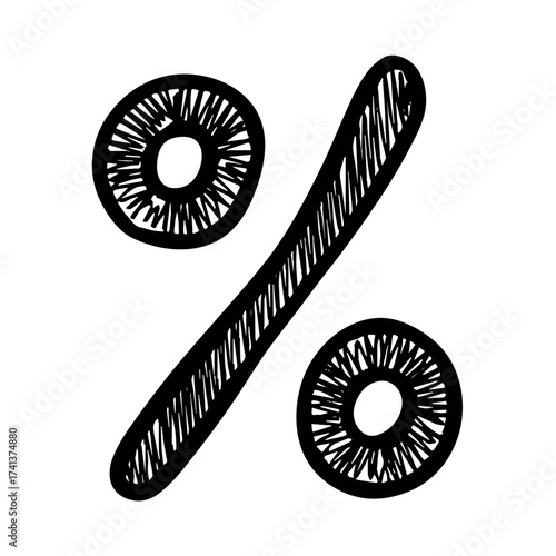 Hand drawn percentage symbol clipart Percent doodle Discount voucher sign Income tax Single element for design