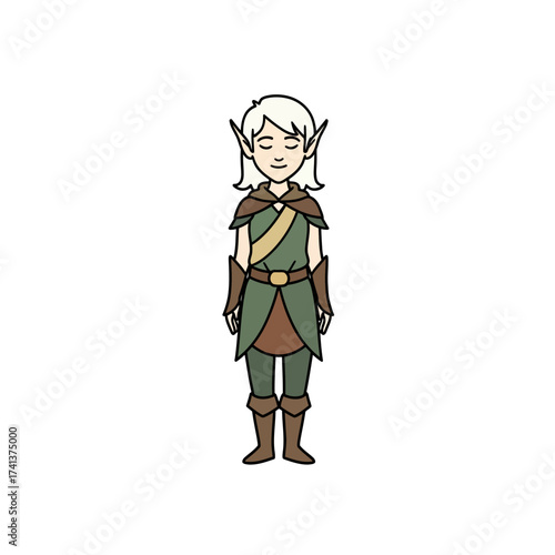 Cartoon Elf Character with White Hair and Green Outfit