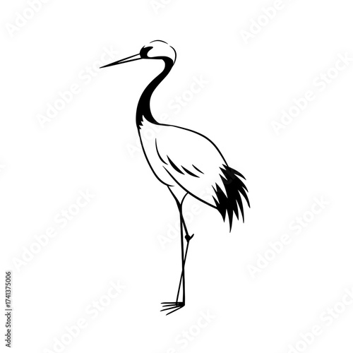 Crane. Crane simple black and white line art vector logo