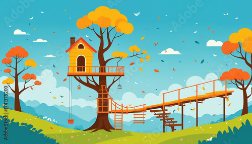 tree house in autumn landsc...