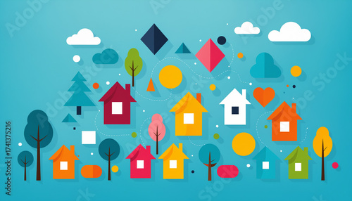 colorful abstract town illu...