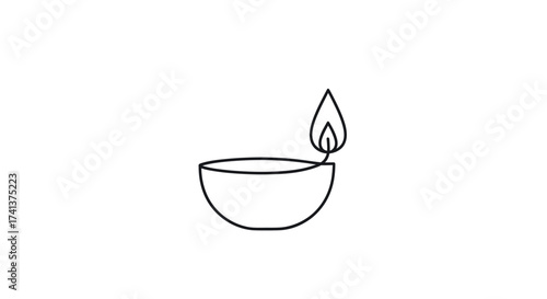 Simple Outline Illustration of a Lit Oil Lamp.