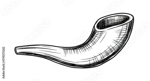 Hand-drawn sketch of a traditional Shofar horn a Jewish ritual instrument.