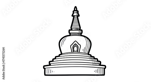Hand-drawn illustration of a traditional Buddhist stupa structure.
