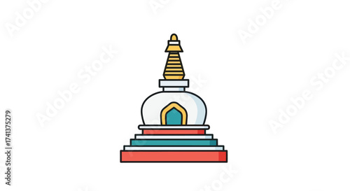 Traditional Buddhist Stupa Structure with Multi-Tiered Base and Finial.