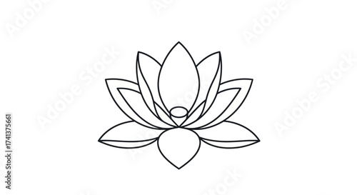 Simple black outline lotus flower line art illustration.