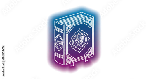 Ornate Quran Book Illustration with Intricate Islamic Calligraphy Design.