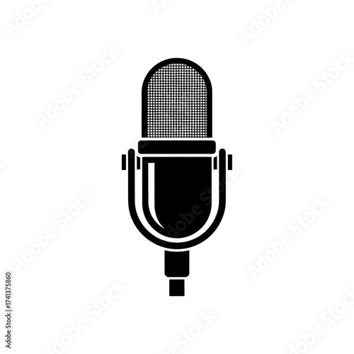 Black and White Vintage Microphone Icon Illustration