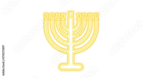 Vibrant Yellow Outline Menorah Icon Jewish Holiday Symbol.