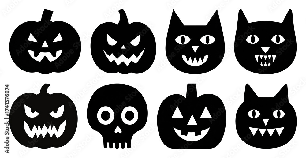 Obraz premium PNG Spooky Halloween silhouette icons, element set on transparent background