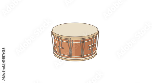 Detailed Illustration of a Wooden Snare Drum with White Drumheads.