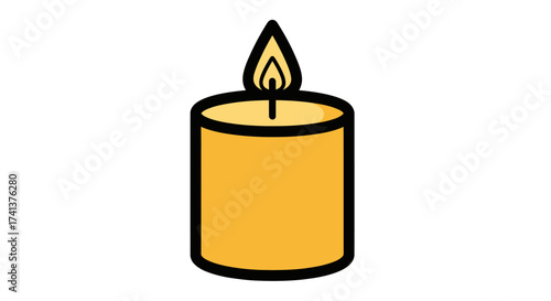 A lit yellow cylindrical candle with a flame.