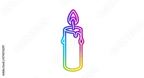 A vibrant dripping candle with a colorful outline and a glowing flame.