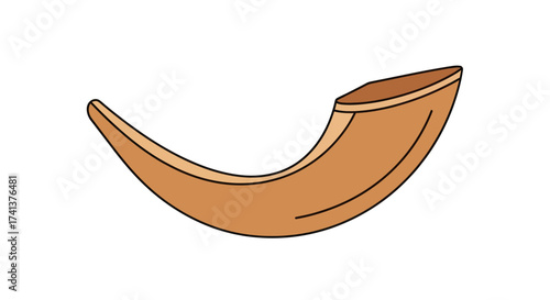 Hand-drawn illustration of a traditional shofar a curved rams horn used for Jewish holidays.