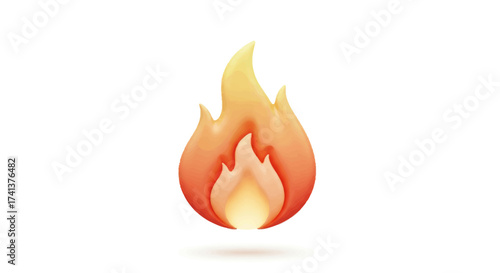 Vibrant stylized flame illustration with warm orange and yellow hues.