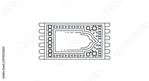 Intricate Islamic Prayer Mat with Geometric Patterns and Tassels.