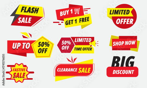 Sale tags banner collection. Flash Sale, Limited Time, Clearance Sale, Shop now, web or social media, Sale special offer. abstract vector design