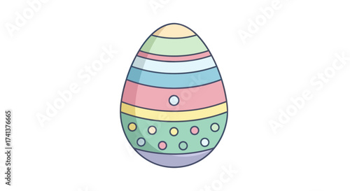 Colorful Decorated Easter Egg with Striped and Dotted Design.