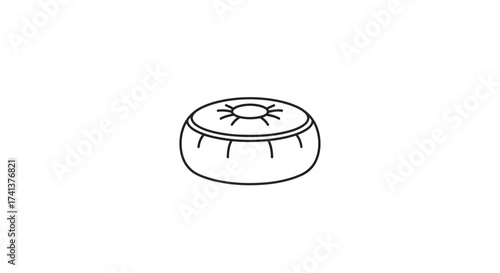 Simple Line Drawing of a Round Padded Ottoman or Footstool.