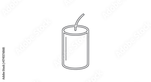 Simple Line Drawing of a Cylindrical Can with Straw.
