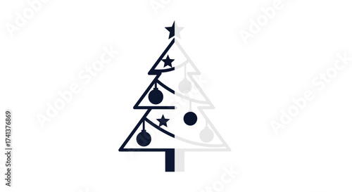 Stylized Christmas Tree with Ornaments and Star Topper.