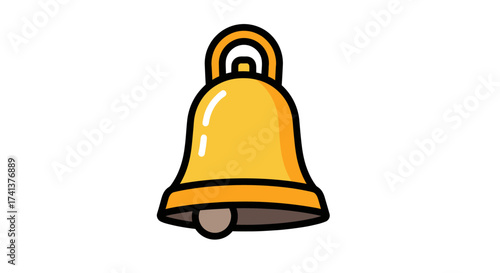 A vibrant yellow cartoon bell with a bold black outline featuring a clapper and a top loop for hanging.