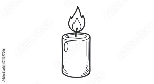 Simple Line Drawing of a Lit Candle with a Flame.