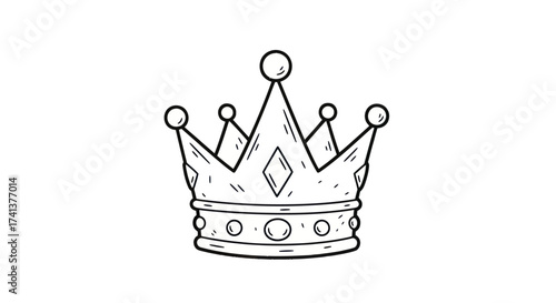 Hand-drawn illustration of a regal crown with ornate details and pointed jewels.