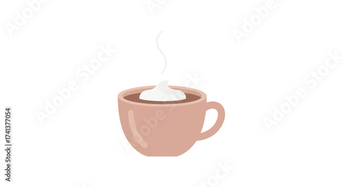 Steaming Cup of Hot Chocolate with Whipped Cream Topping.