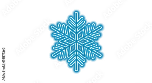 Glowing Blue Neon Snowflake with Intricate Geometric Design.