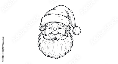 Santa Claus Head Sketch with Hat and Beard.