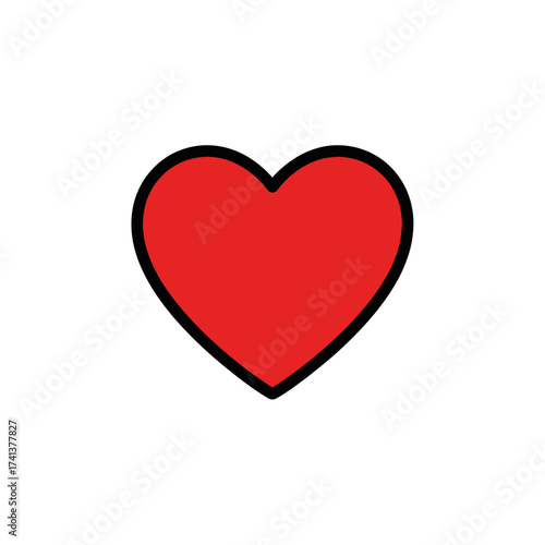 Red Heart Shape with Black Outline Icon