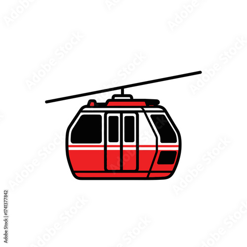 Red and White Cable Car Illustration