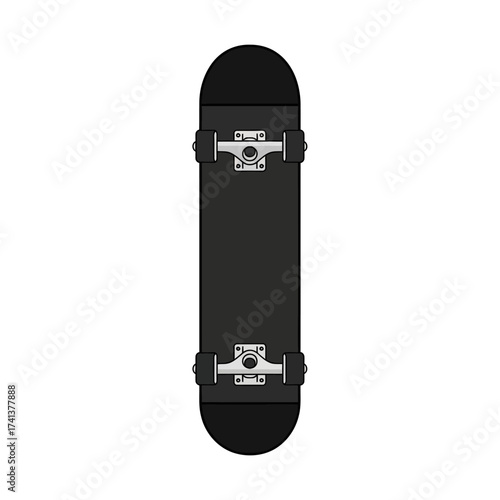 Isolated Black Skateboard with Silver Trucks and Wheels Illustration