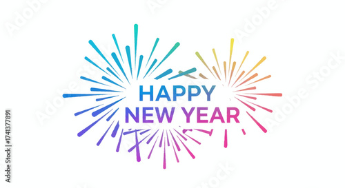 Vibrant Happy New Year Fireworks Bursting with Color.
