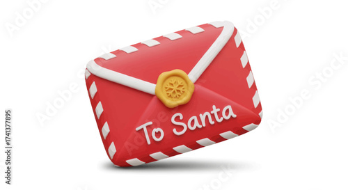 Red Christmas Letter to Santa with White Candy Cane Stripes and Yellow Seal.