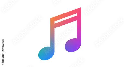 Colorful Gradient Musical Note Symbol on White Background.