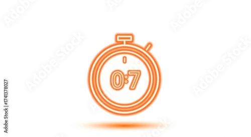 Orange Neon Stopwatch Icon Displaying the Number 07.