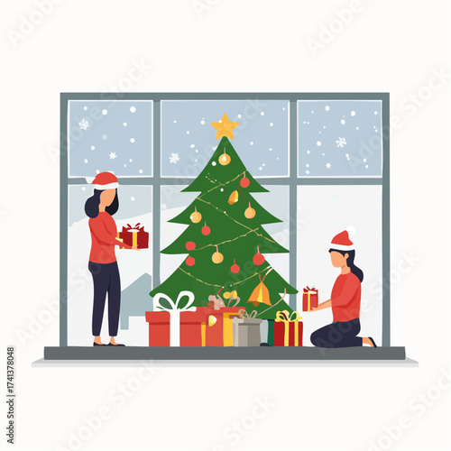 christmas card with santa claus and tree