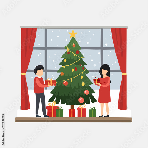 christmas tree and snowman